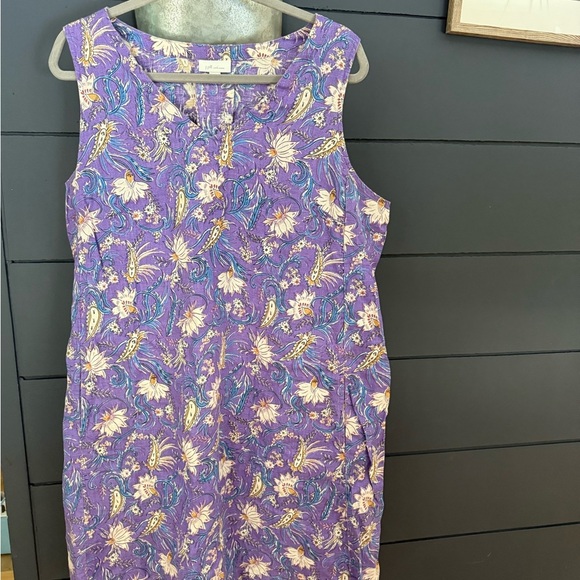 J. Jill Linen Sleeveless Floral Above Knee Dress Pockets Purple large - Picture 2 of 6
